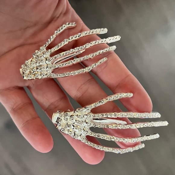 Skeleton Hand Rhinestone Hair Clips - Picture 1 of 9